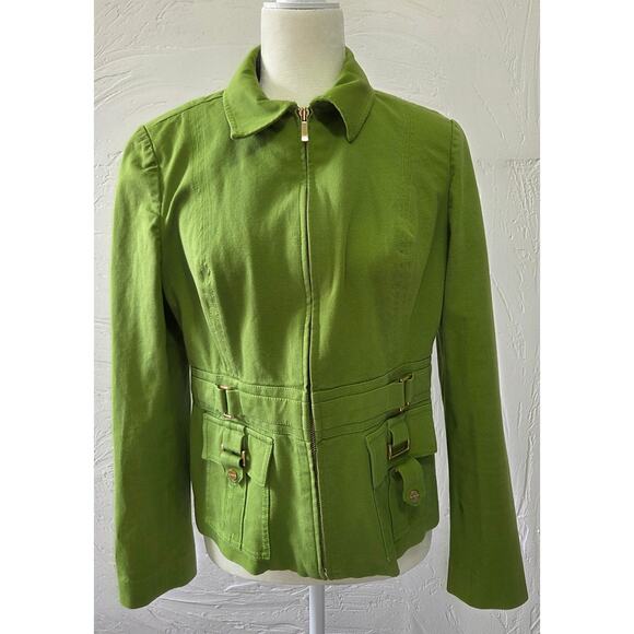 Jones New York Signature Stretch Lime Green Zip Up Jacket Womans Size Medium - Picture 1 of 7